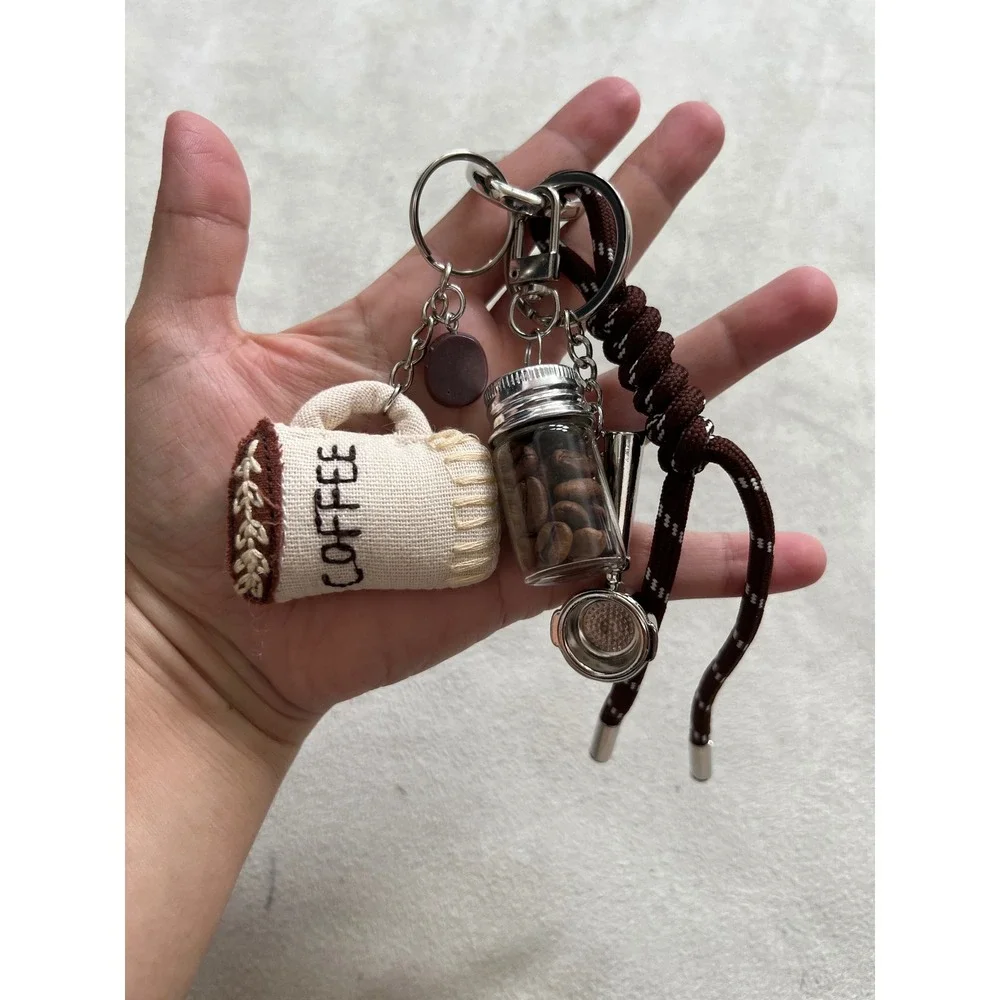 Coffee Barista Keychain Charm Brown Paracord Mug Portafilter Bean Jar Accessory - Picture 8 of 10